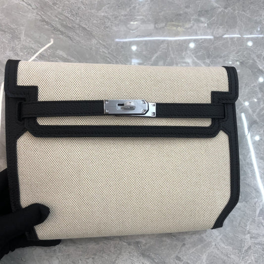 欧美时尚帆布配牛皮凯莉包2024秋冬新款单肩斜挎撞色气质小方包女