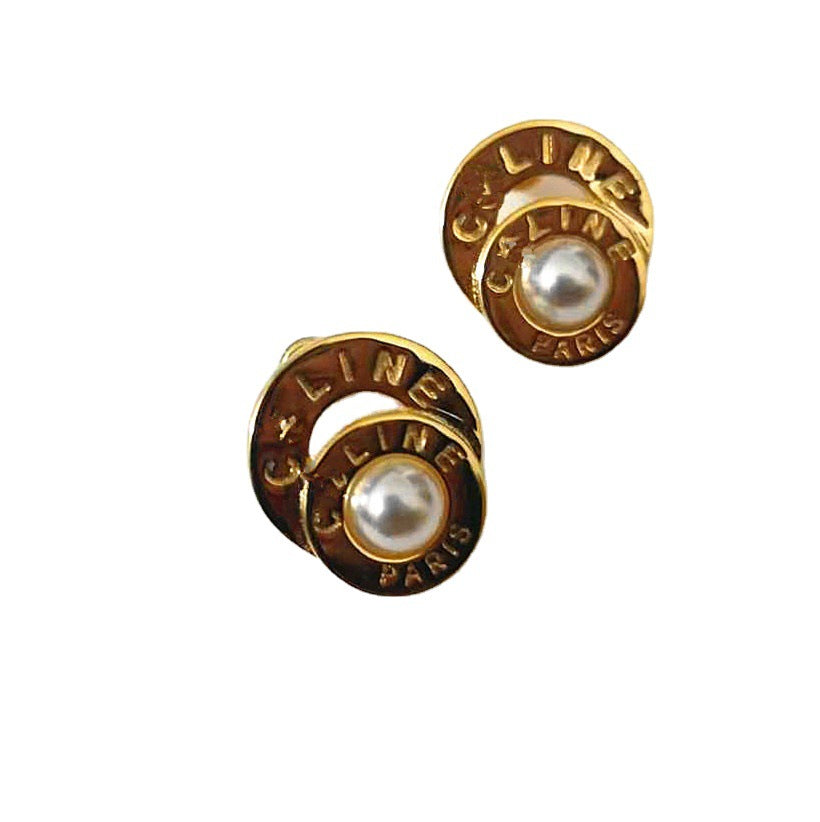 赛家新款法式双层帽子纽扣耳环气质欧美复古时髦饰品珍珠耳钉女