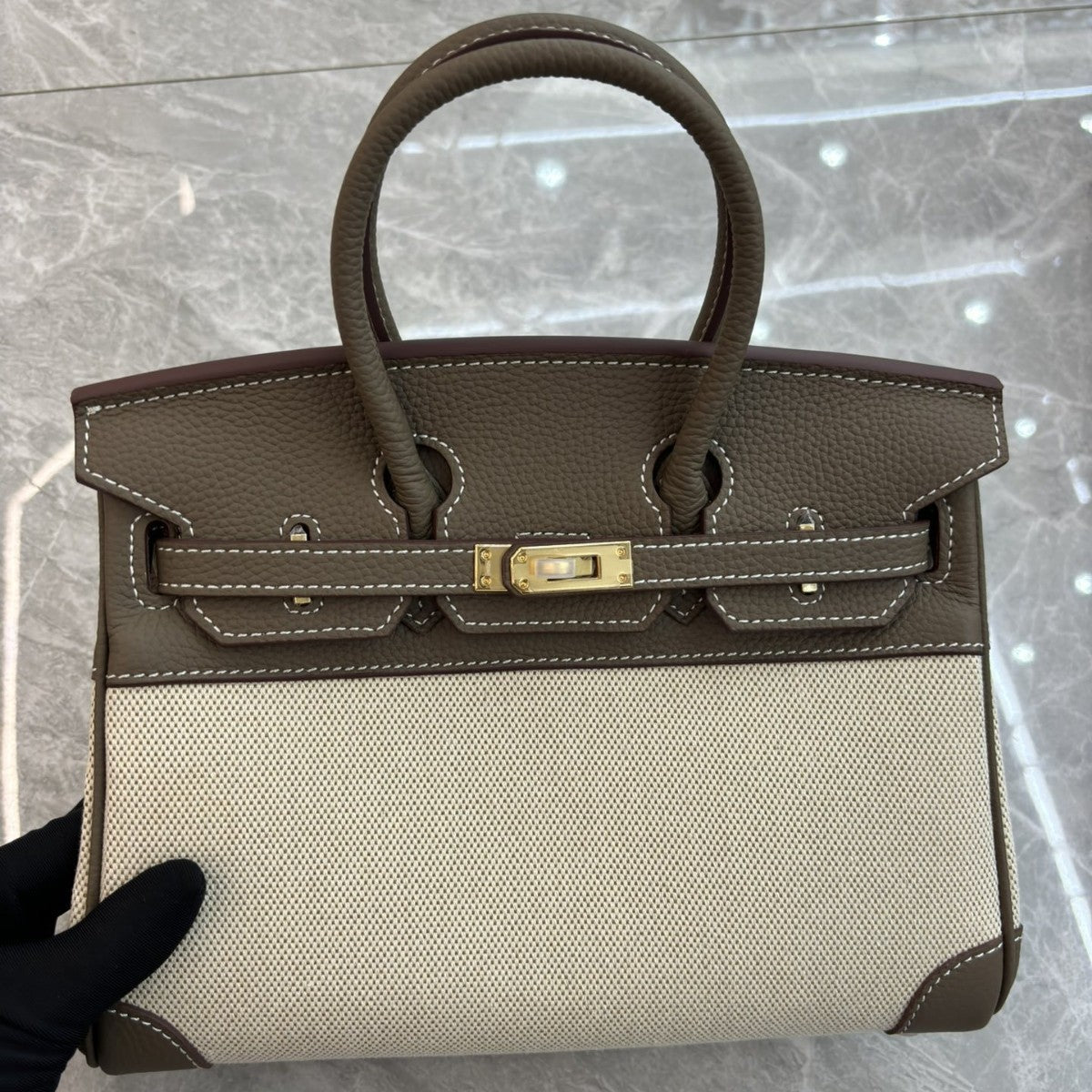 包包女2024新款潮手提包韩版时尚斜跨包女士牛皮配帆布铂金包包