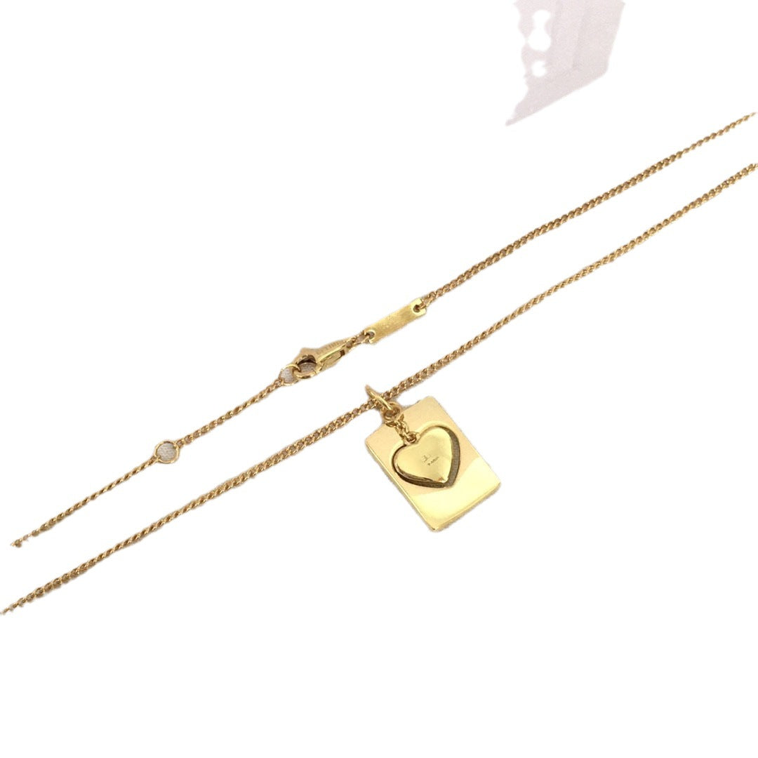 赛林家新款方框心形项链女高级感个性气质船锚锁骨链黄铜镀金颈链