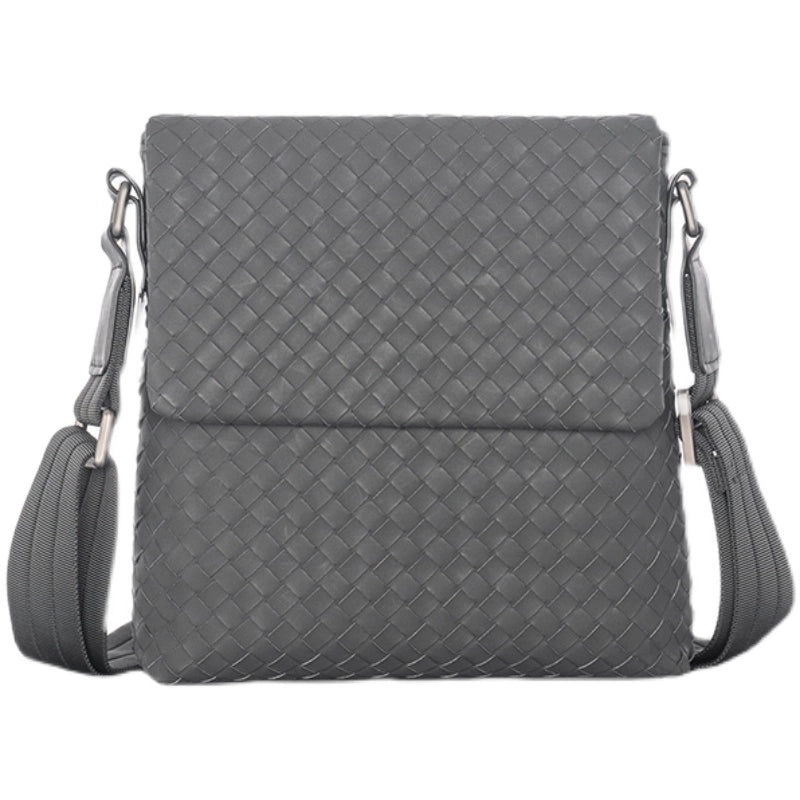 X&BV男士单肩包真皮休闲商务竖款翻盖编织小背包男包斜跨包潮牌包