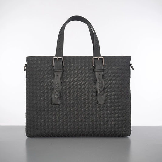 X&BV真皮男士手提包横款编织单肩斜挎包男商务休闲电脑包公文包男