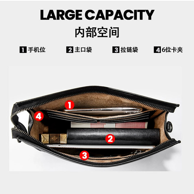 X&BV手拿包男真皮大容量商务休闲牛皮编织信封男包洗漱包男士手包