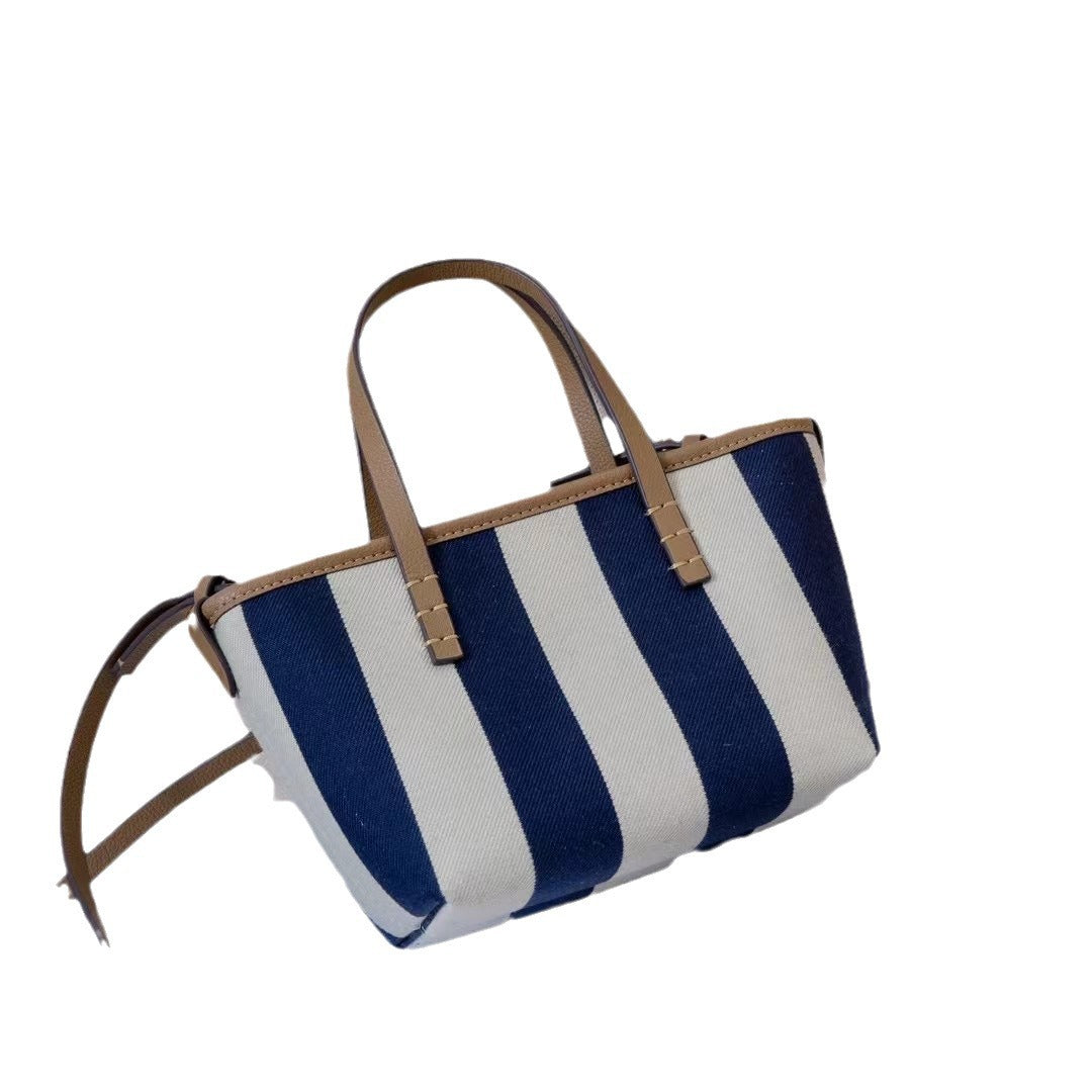 大牌包包女2024新款百搭大容量托特包条纹帆布通勤单肩手提购物袋