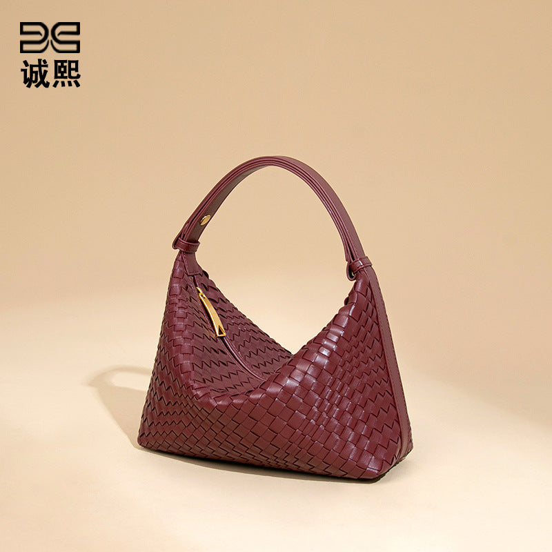 工厂定制质感手提女包手工编织包包时尚单肩腋下包纯色百搭饭盒包