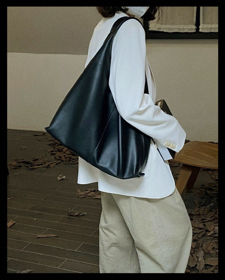 日韩软牛皮慵懒风托特包大容量真皮购物袋百搭休闲流浪单肩女包大