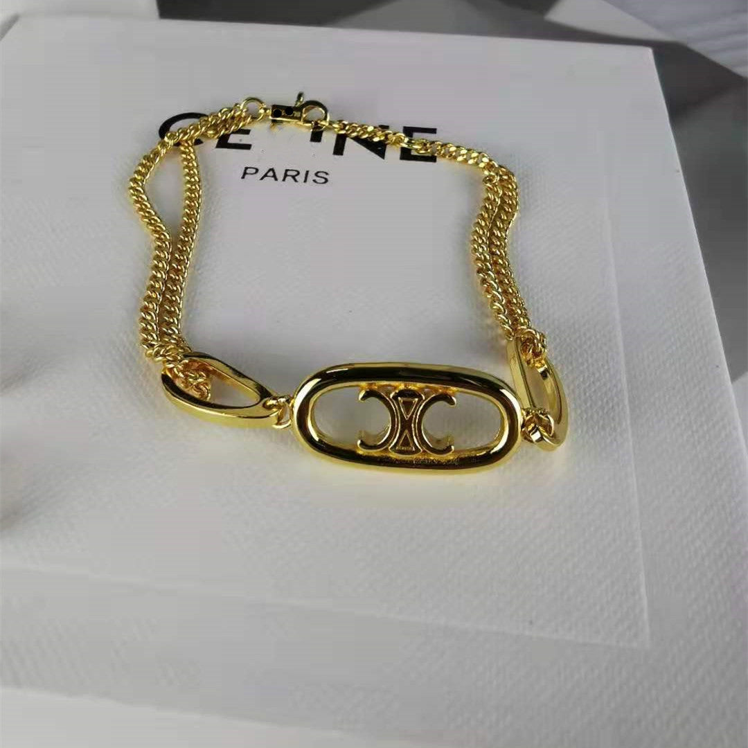 赛家新款耳钉手链项链复古凯旋门简约百搭冷淡风耳饰双层耳环手链