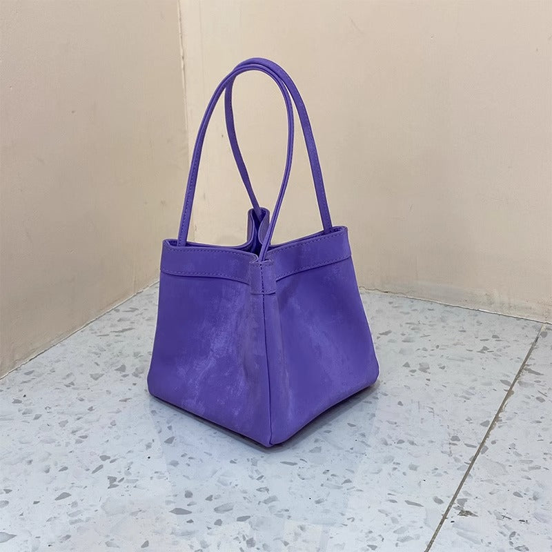 新中式国风晕染菜篮子包牛皮绸缎锦囊包手提包女单肩斜挎包水桶包