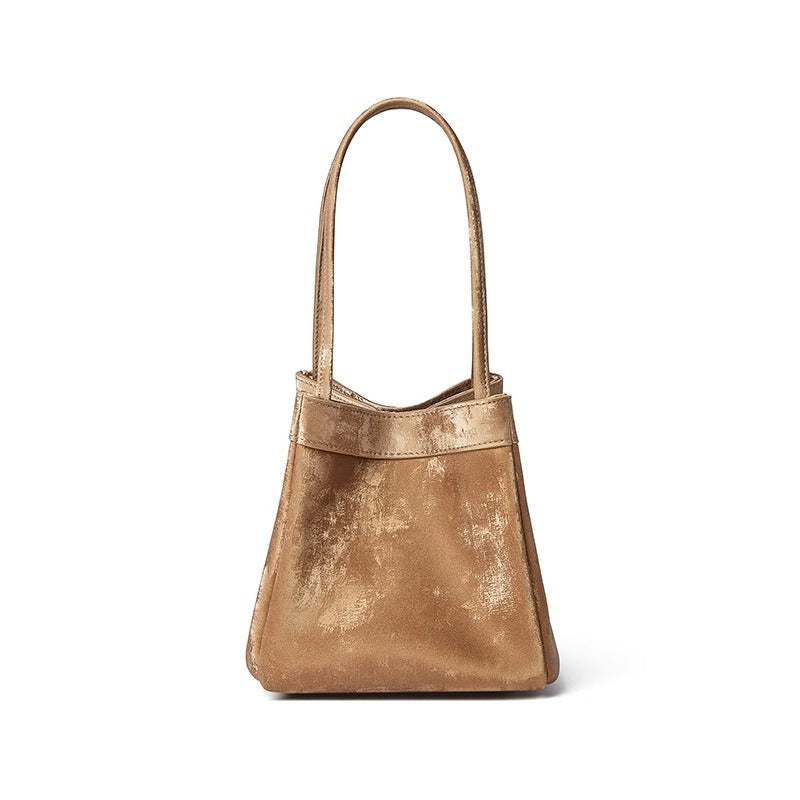 新中式国风晕染菜篮子包牛皮绸缎锦囊包手提包女单肩斜挎包水桶包