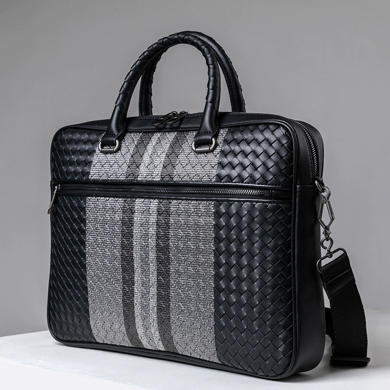 X&BV男包手提包真皮编织男士公文包大牛皮商务休闲单肩斜挎手拎包