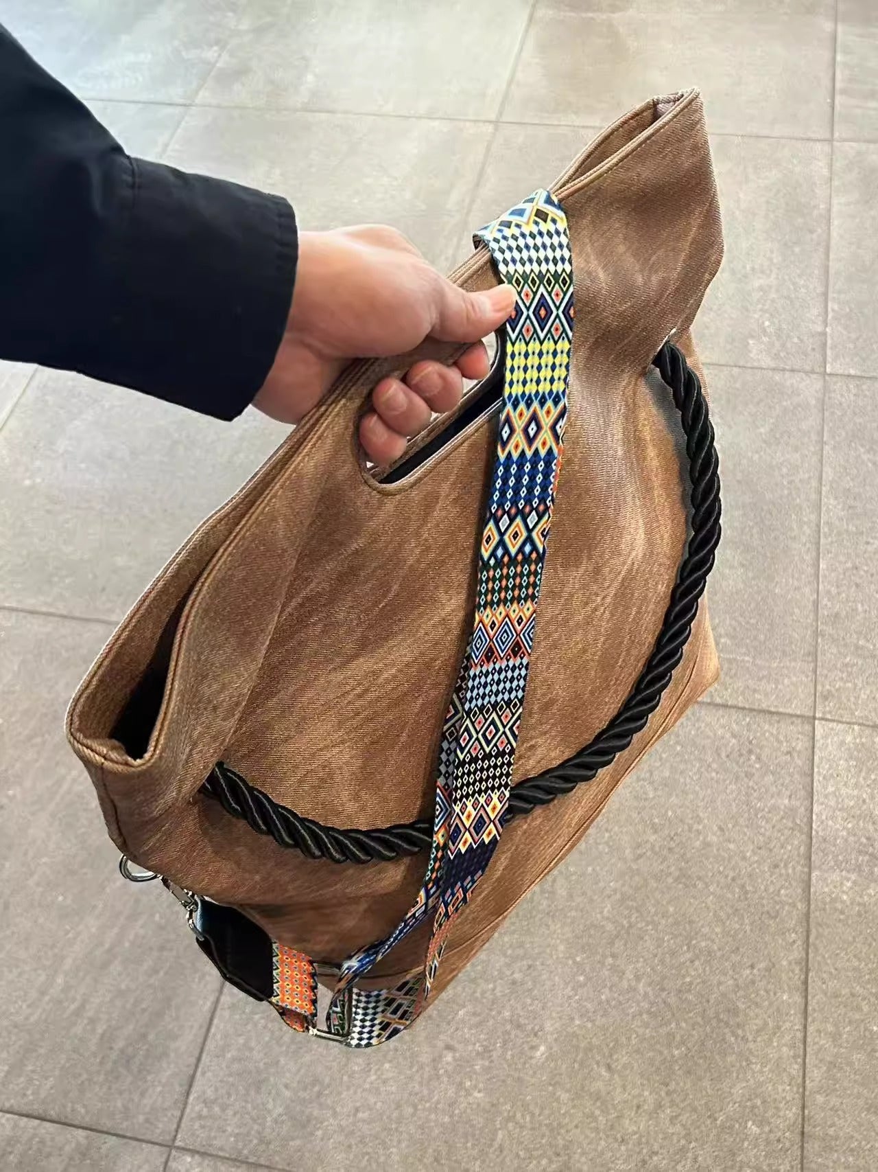 韩版扎染慵懒风软皮大容量通勤单肩包复古邮差斜跨托特包电脑包