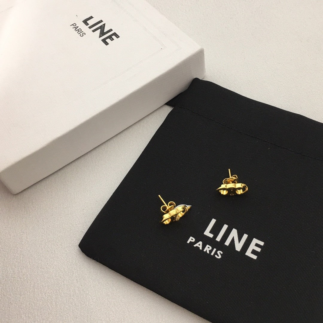 CEL风22新款凯旋门耳钉女高级感光面气质黄铜镀24K厚金银针耳环