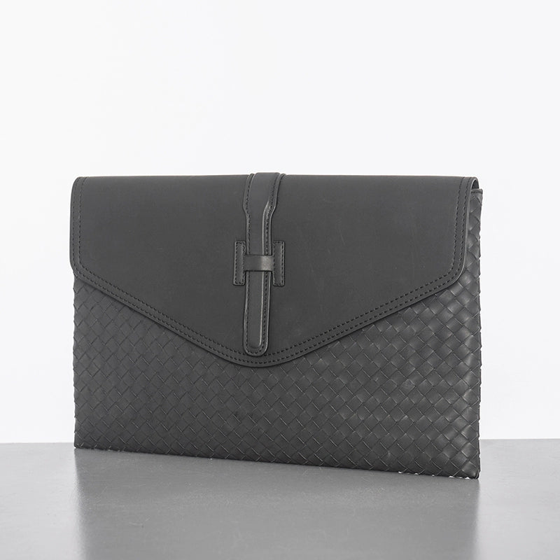 X&BV新款编织手包男真皮2021新款翻盖男士手拿包大容量手抓包男潮