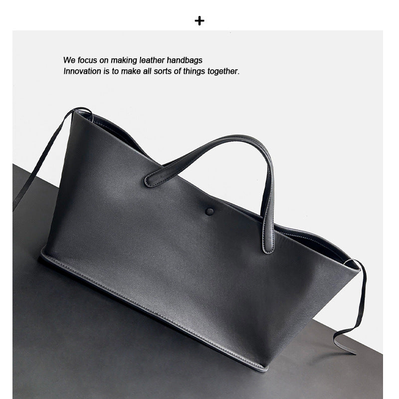 2024新款极简风手提包牛皮通勤大容量托特包轻奢高级感女包包