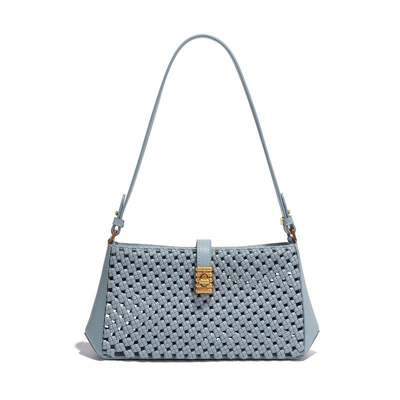 包包女高级感小众文艺简约手工编织软皮轻便锁扣腋下包单肩斜挎包