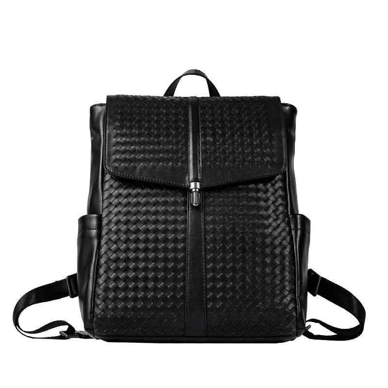 X&BV双肩包男真皮商务电脑包编织男包出差旅行背包时尚简约书包男