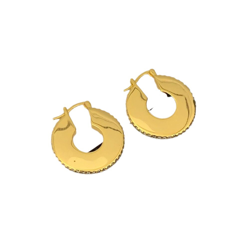 赛林家22新款环形镶钻耳环女高级感气质光面镀金圆片cel 风耳扣