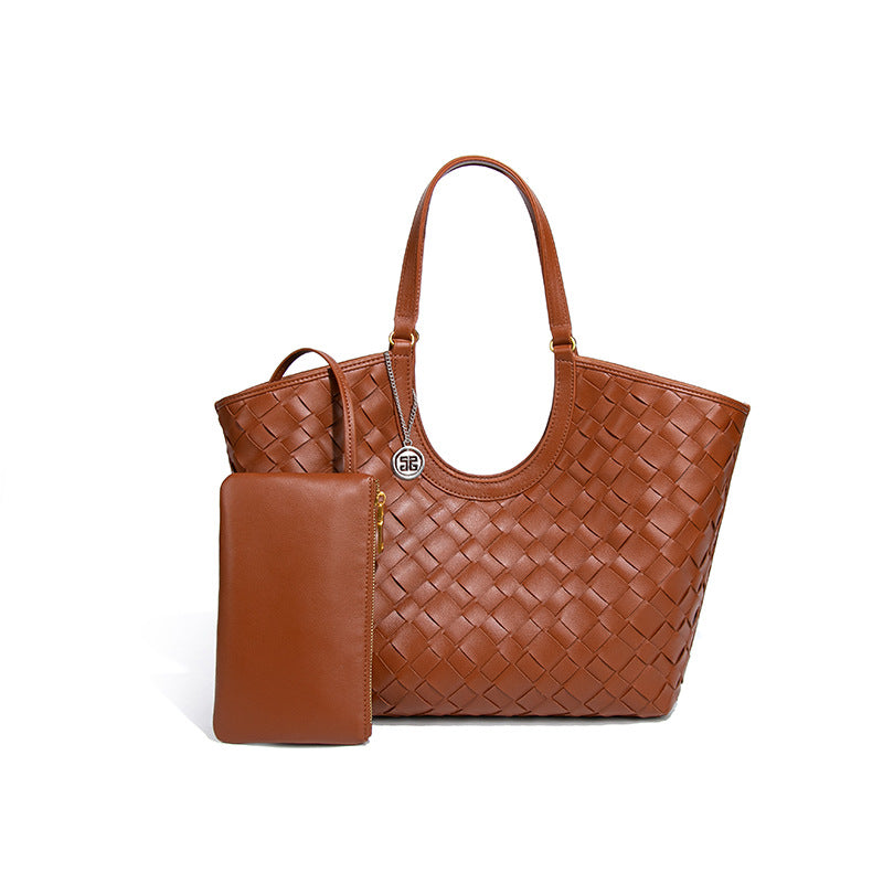 复古潮流单肩腋下包质感女士手工编织包高级感手提菜篮子母托特包