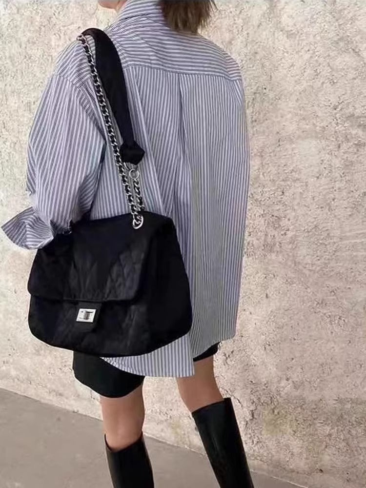 菱格链条包包高级感女包百搭帆布包大容量单肩包小香风休闲复古包