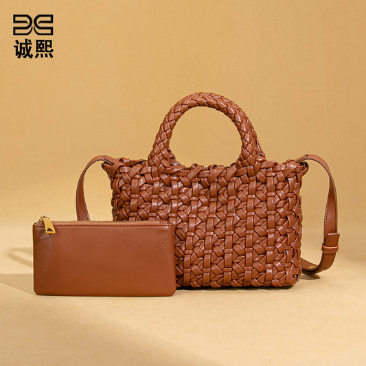 韩版时尚小众织手拎菜篮子母包简约百搭mini纯色斜挎包休闲单肩包