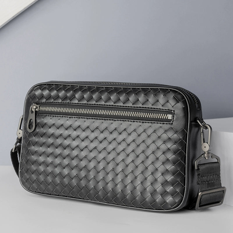 x&bv单肩包男真皮斜挎包休闲横款小背包多功能编织男包手拿包手包