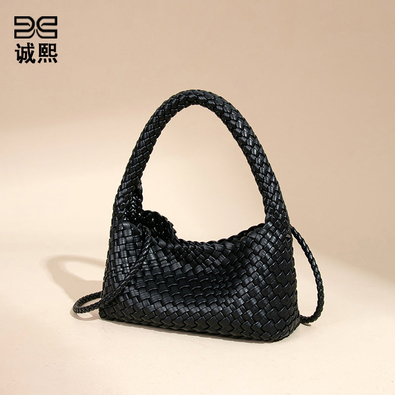 时尚小众2025新款手提包高级感大容量手工编织女包休闲单肩斜跨包