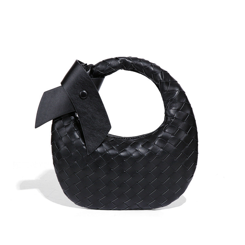 2025跨境新款手工编织牛角包时尚百搭手提女包质感休闲复古饺子包