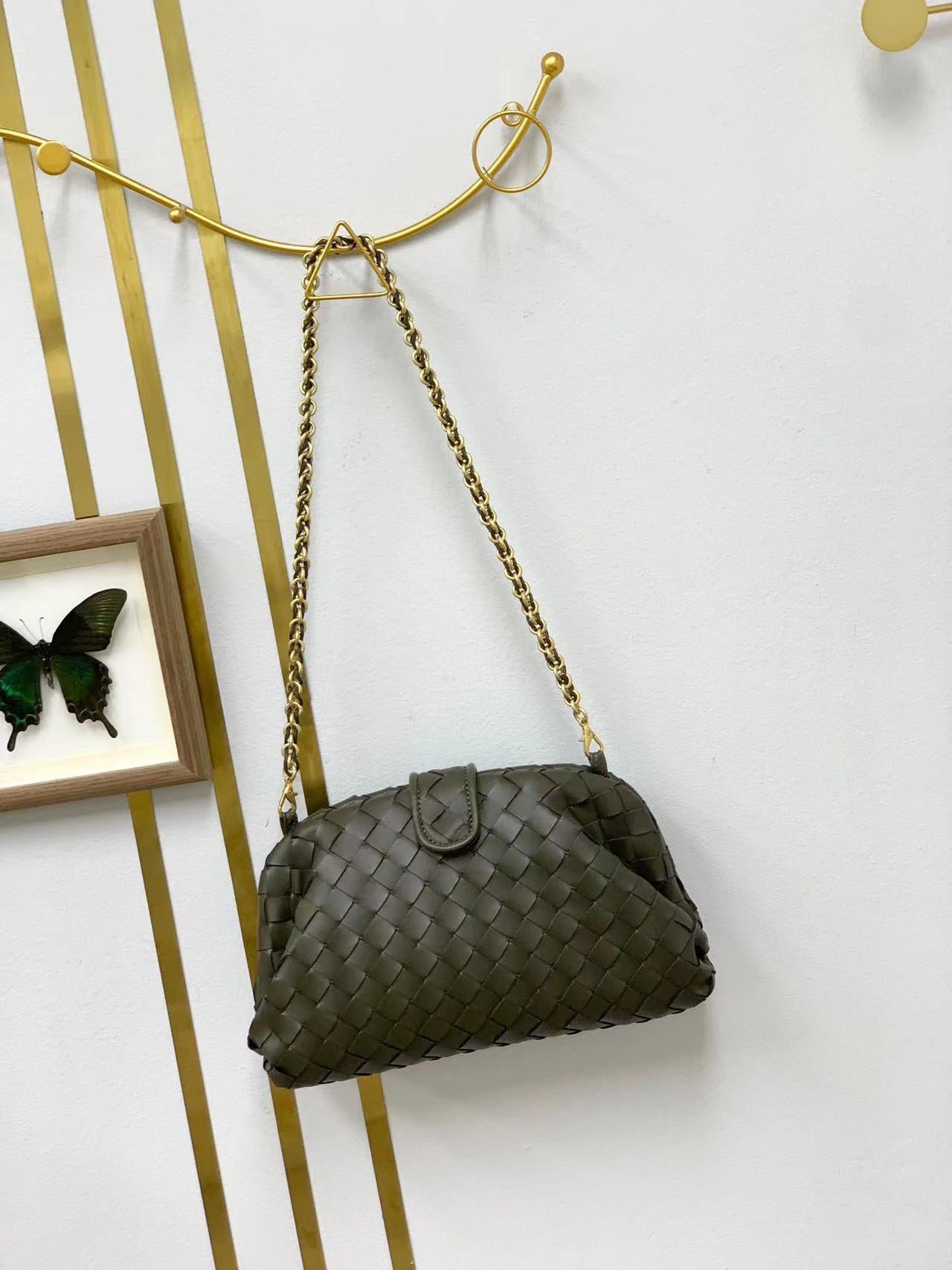 新款链条编织云朵包牛皮单肩腋下手拿包夹子包真皮女包潮流时尚单