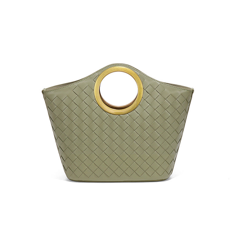 纯色复古菜篮子手工编织女包休闲百搭手提托特包包潮流单肩斜跨包