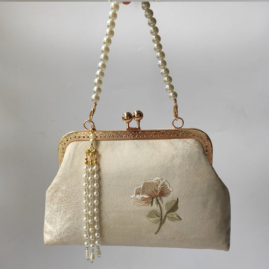 中国风复古刺绣手提包宴会旗袍汉服原木柄斜跨女包汉服刺绣绣花包