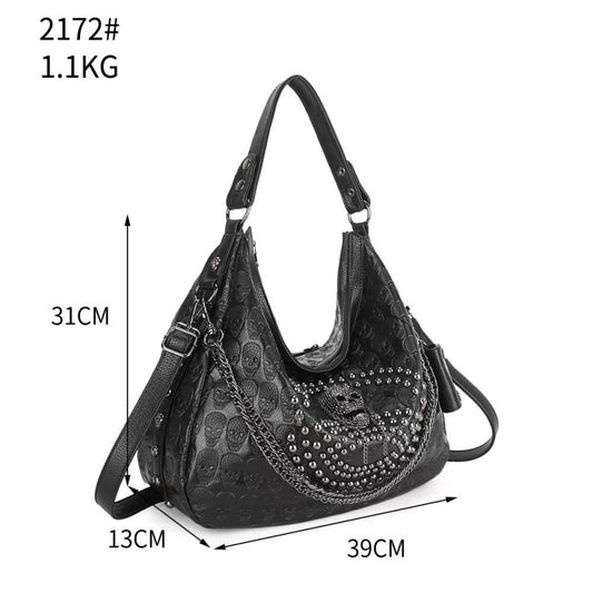 欧美跨境潮酷朋克包链条 流浪街头末日骷髅 铆钉包个性单肩斜挎包