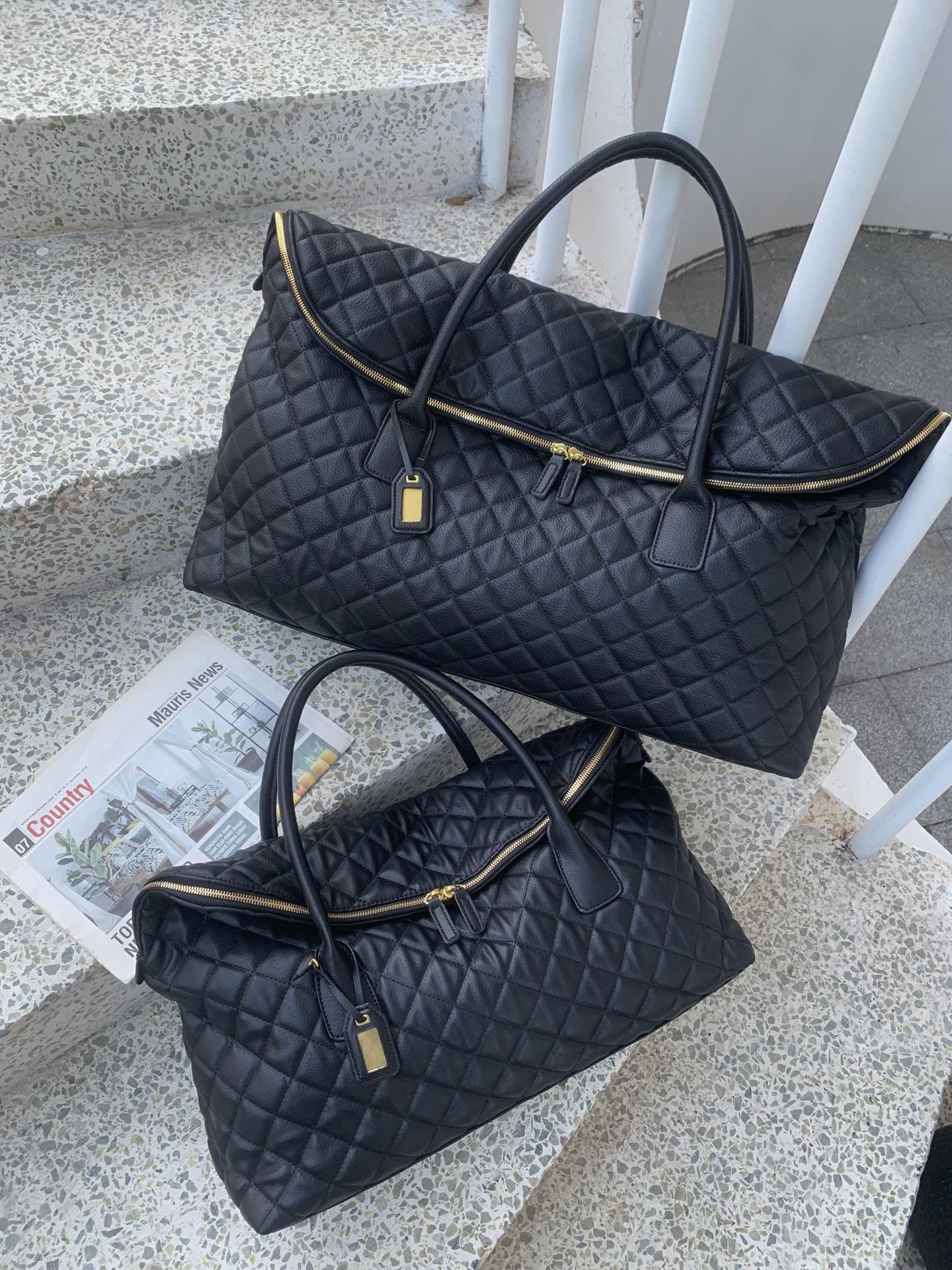 软皮菱格旅行包女2024新款腋下单肩登机行李大包购物袋手提健身包