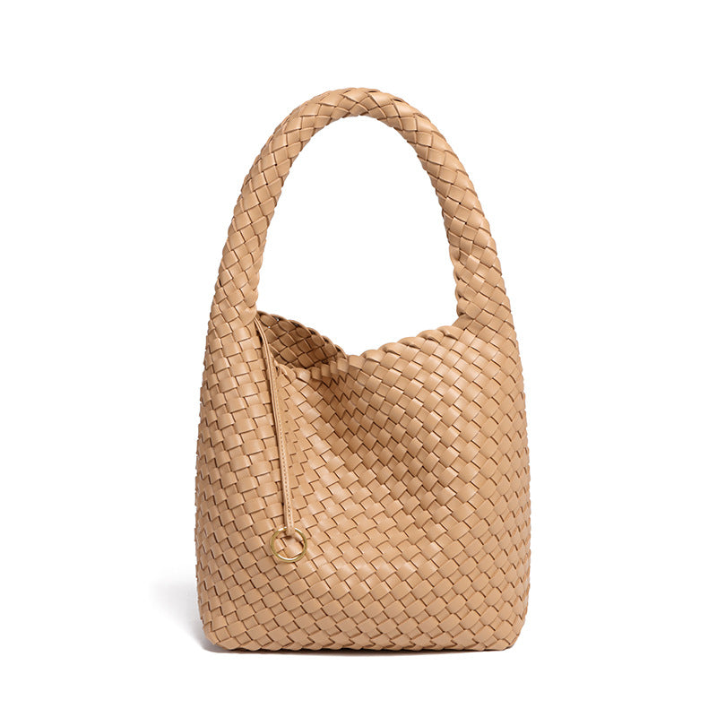 源头工厂定制LOGO贴标单肩腋下包时尚手工编织包大容量子母托特包