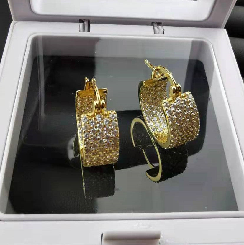 赛家法式新款复古金色满钻耳圈耳扣镶钻圆圈耳环时尚个性冷淡风