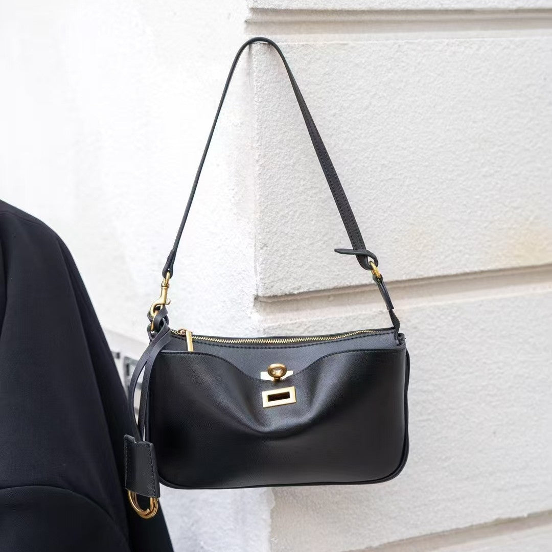 头层牛皮真皮女包腋下包锁扣小方包机车手提包法棍包单肩包斜挎包