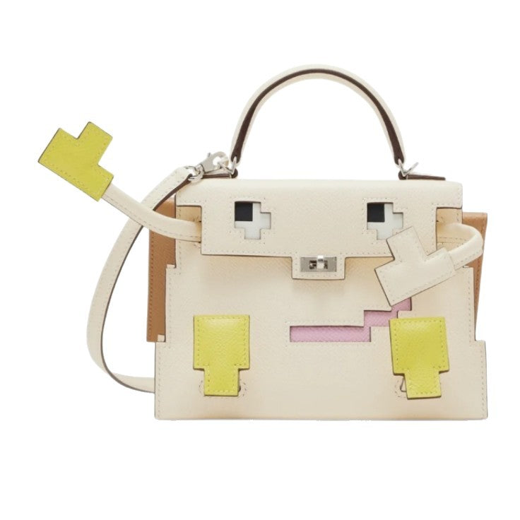 机器人凯莉包卡通笑脸包马赛克娃娃手提小方包单肩斜挎包一件代发