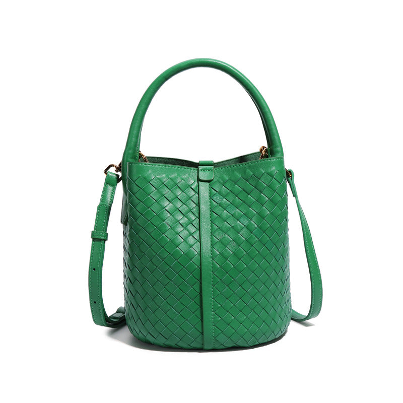 厂家新款手工编织包包潮流百搭纯色子母水桶包女士休闲单肩斜挎包
