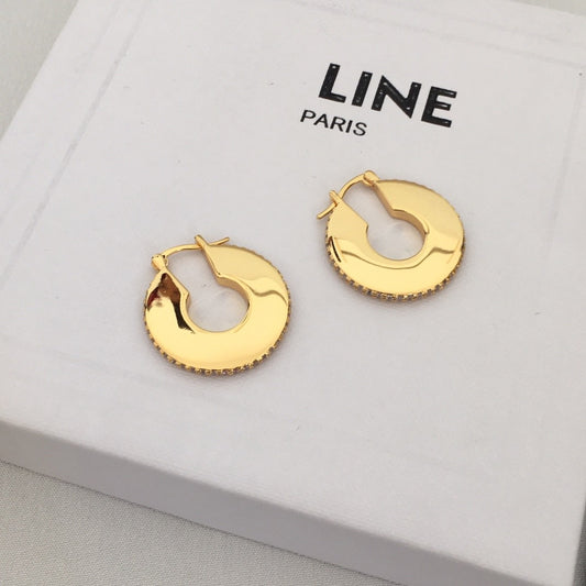 赛林家22新款圆形耳环女光面镶钻高级感气质黄铜镀金耳扣