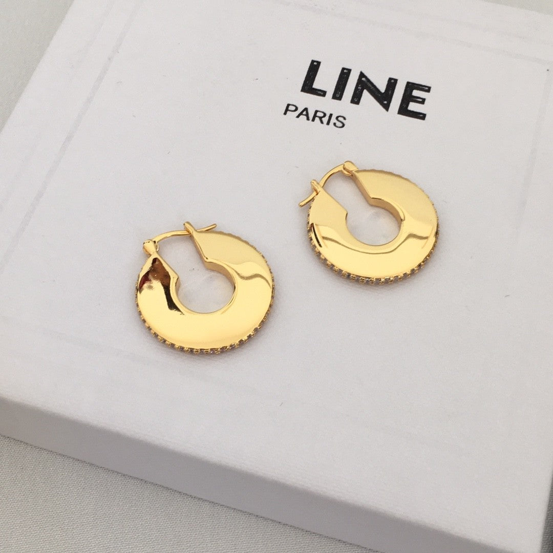 赛林家22新款圆形耳环女光面镶钻高级感气质黄铜镀金耳扣