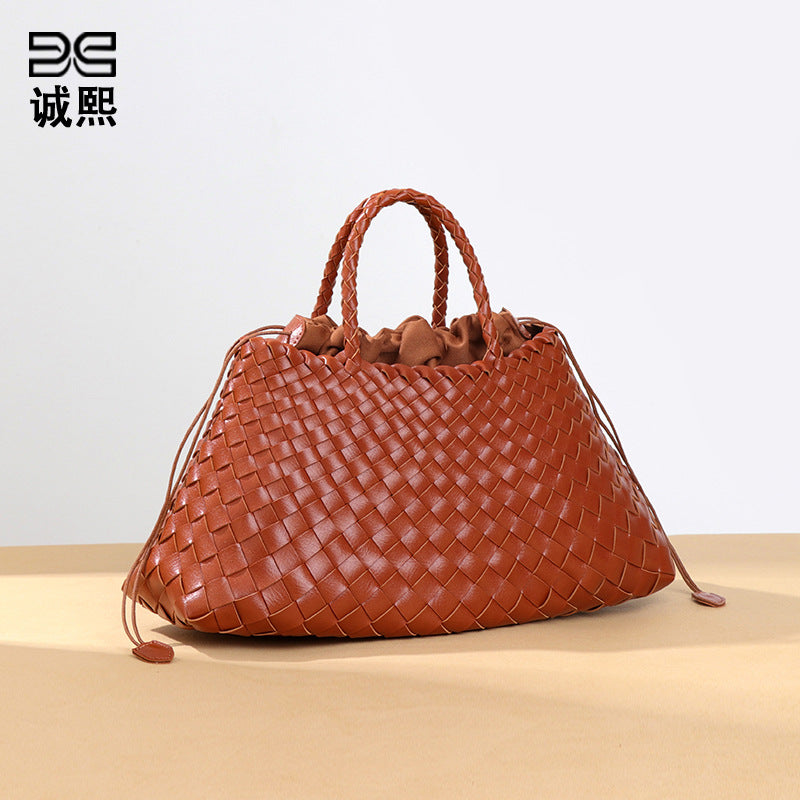 高级感纯色大容量子母手提包纯手工编织女包复古潮流菜篮子托特包