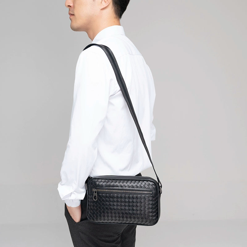 X&BV男士斜挎包商务横款青年编织潮牌时尚小背包休闲百搭单肩包男