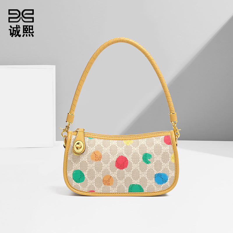 加工定制包包批发时尚撞色老花印花PVC腋下小方包单肩斜挎麻将包