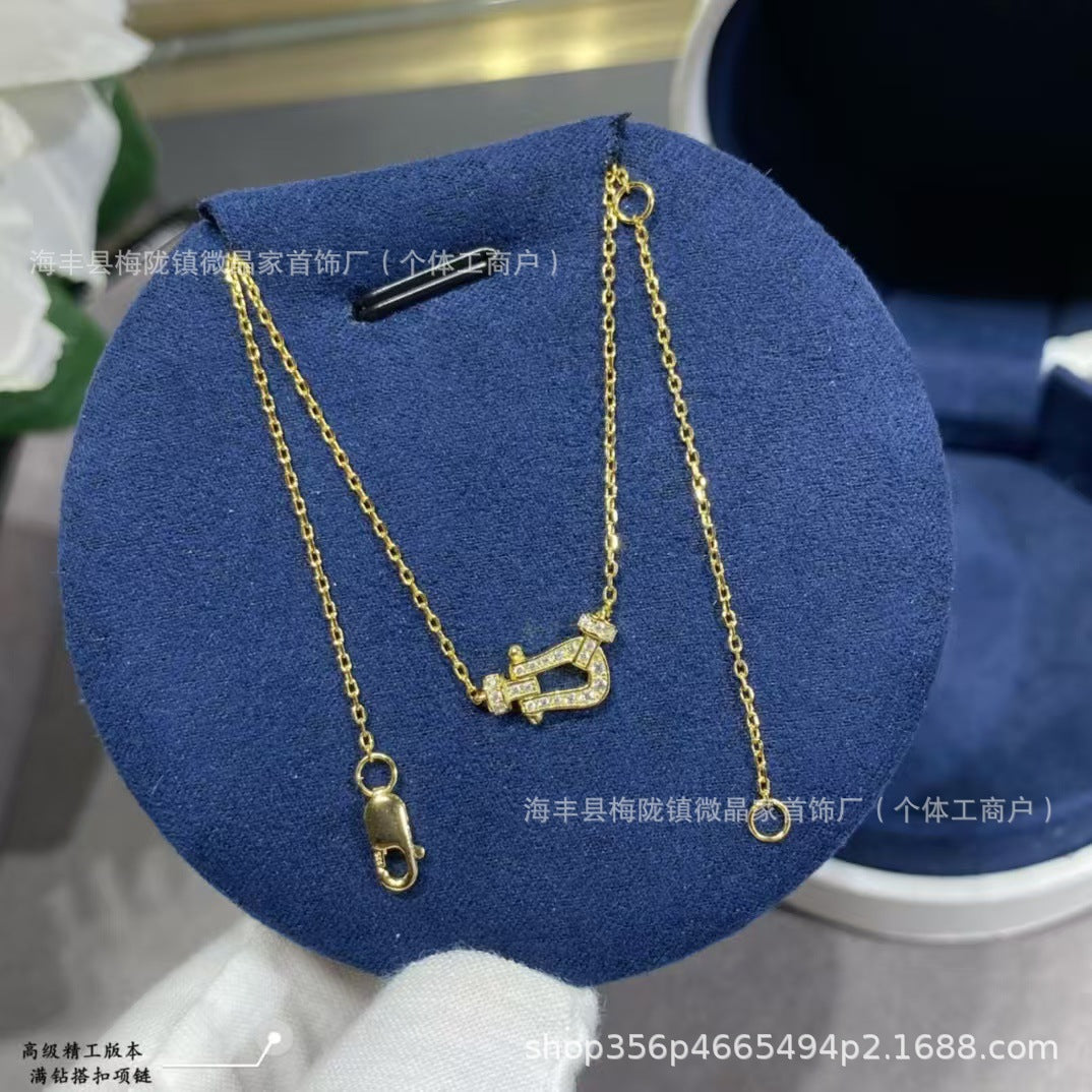 费雷德高版本fred马蹄项链S925银镀18K厚金镶钻航海项链厂家直销