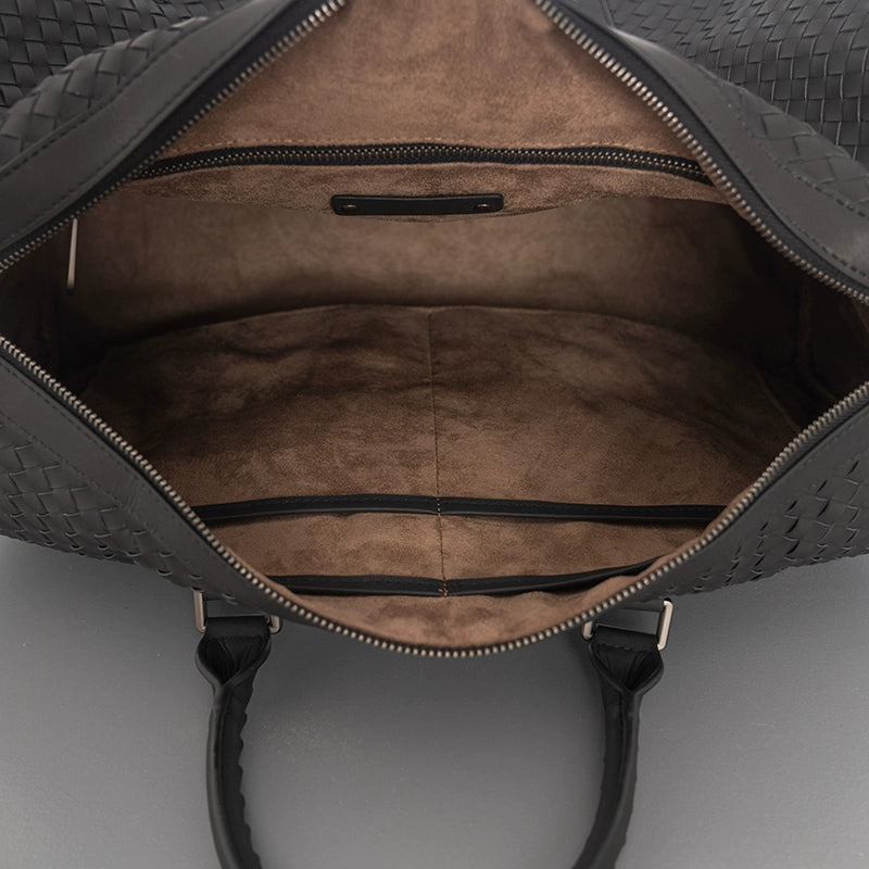 X&BV男士旅行包真皮商务休闲编织男包手提旅行袋大容量行李包短途