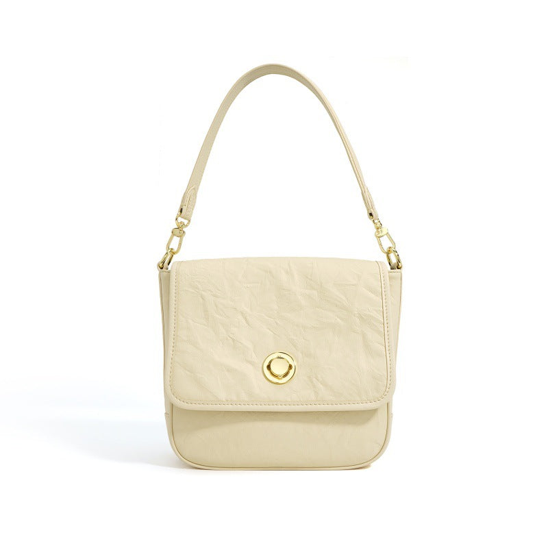 褶皱腋下邮差包 复古百搭单肩斜挎女包手抓纹牛皮托特包一件代发