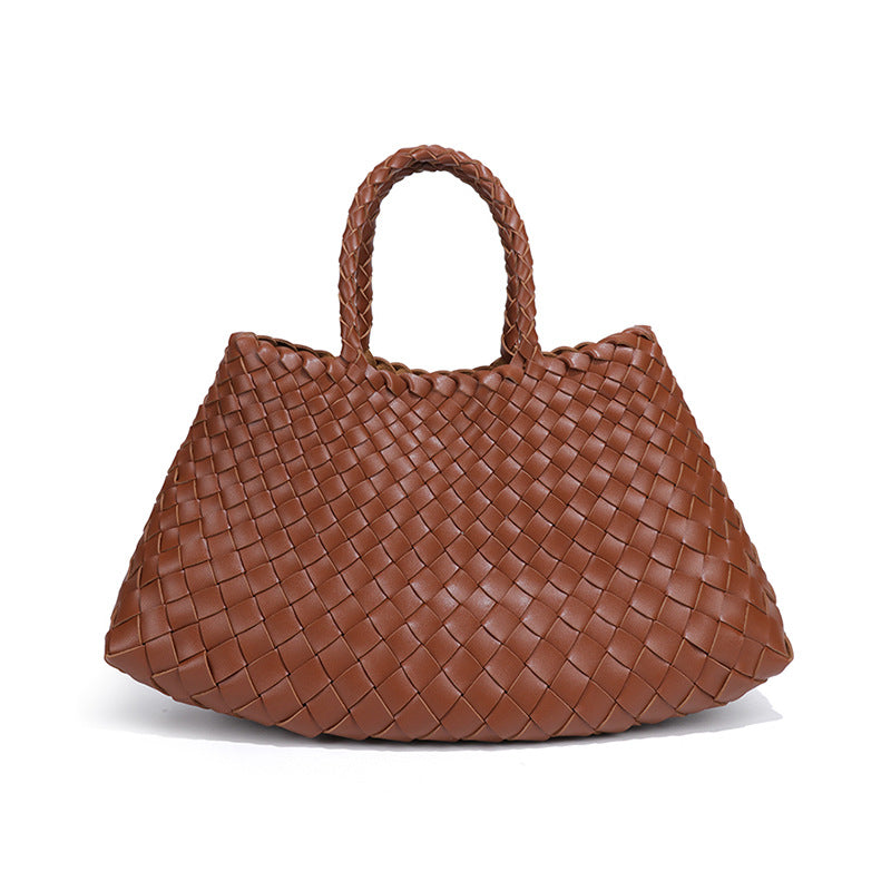 跨境潮流复古大容量手提女包手工编织子母包通勤商务单肩托特包包