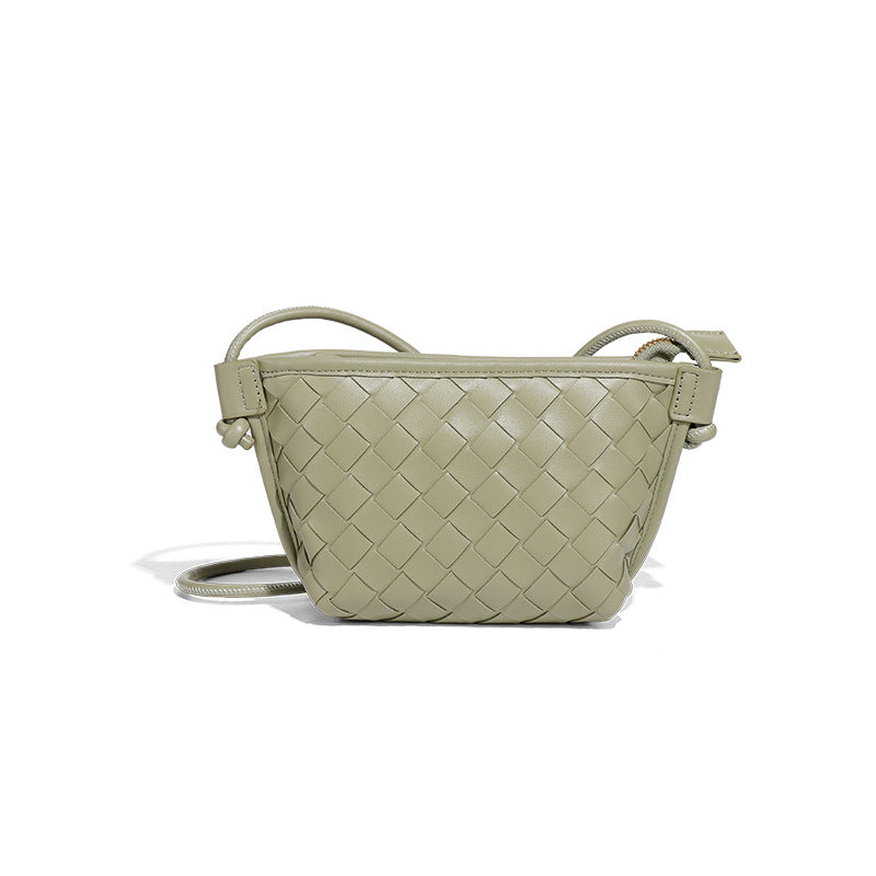 新款纯色百搭斜跨编织女包休闲创意零钱包小巧可爱mini复古饺子包