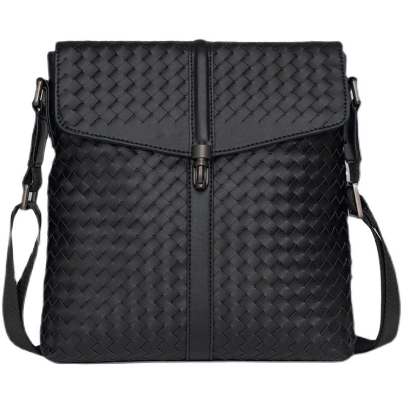 X&BV男单肩包真皮编织翻盖商务休闲男士竖款时尚小背包男士斜挎包