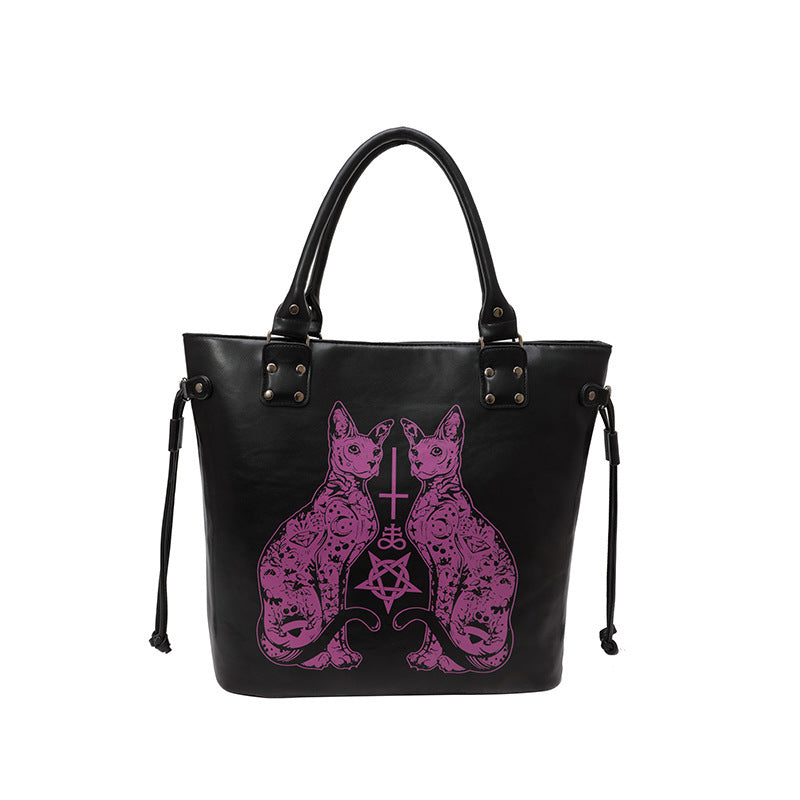 欧美跨境Banned暗黑哥特朋克机车包猫咪五芒星托特包大容量单肩包