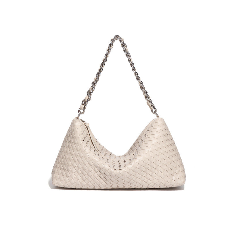 时尚简约单肩斜跨包高级感百搭手提腋下包通勤大容量手工编织包包